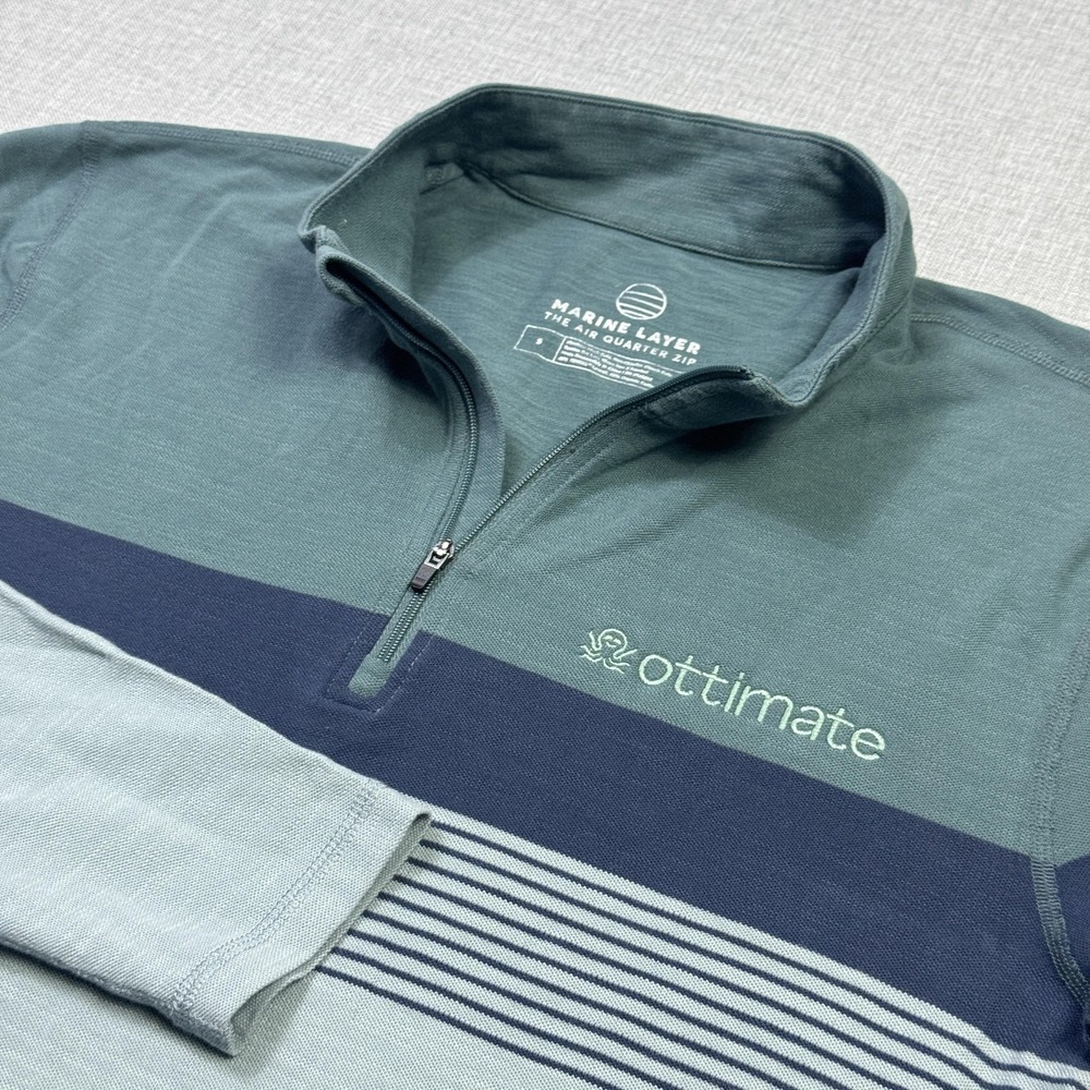 Marine Layer 1/4 Zip Pullover Mens Small Green Striped Collared Lyocell Cotton